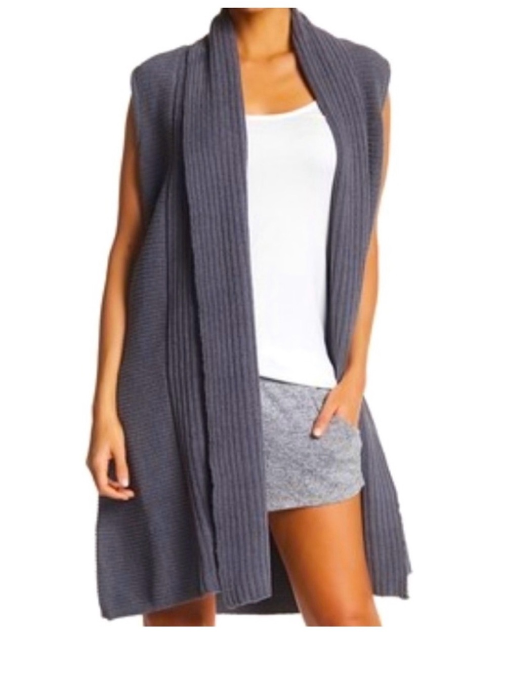 NATORI Chenille Sleeveless Vest Gray Vest XL